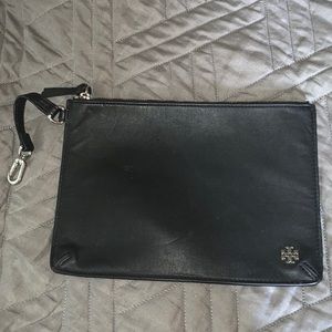 Large fashion clutch black w silver hardware.